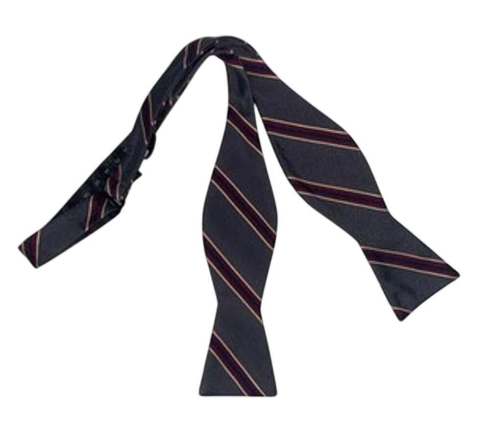 Ben Sherman Bow Tie Striped Gray Maroon White Blue 100% Silk